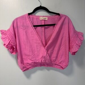 b.original by Shoe Fly Pink Cotton Ruffle Lace Crop Top FL20F615 Size M Girlhood